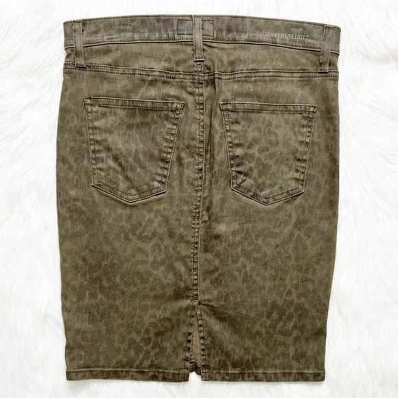 Current/Elliott Leopard Print Army Green Denim Pencil Skirt, Jean Skirt Size 28” - Picture 11 of 14